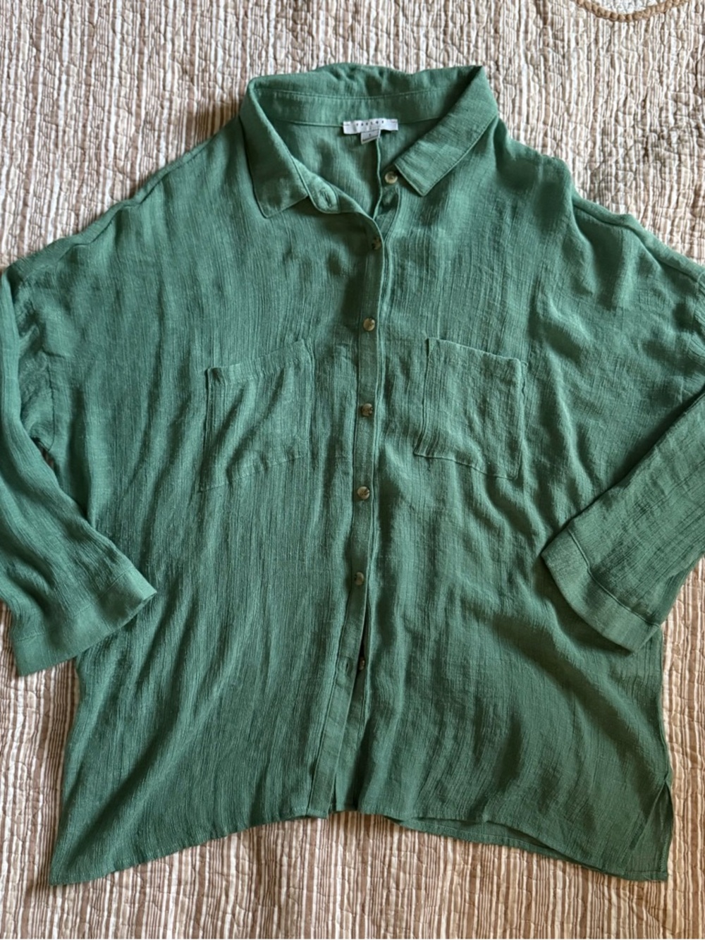 FAVLUX Mint Green Textured Lightweight Button-Up Shirt